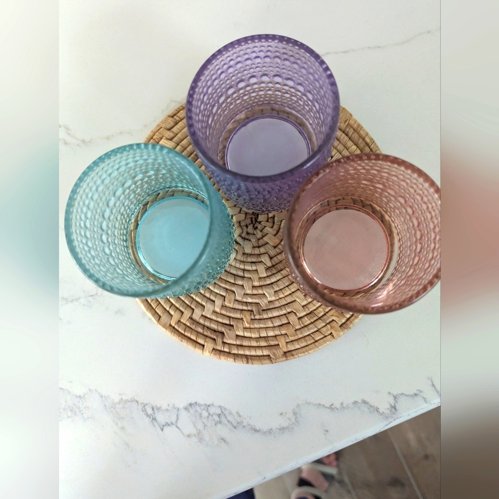 Set of Three Textured Glass Candle Holders (votive) - Picture 2 of 3